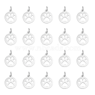 304 Stainless Steel Pendants, Flat Round with Dog Paw Prints, Stainless Steel Color, 14x12x1.1mm, Hole: 4mm, 20pcs/box(STAS-UN0001-01P)