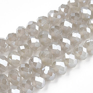 Electroplate Glass Beads Strands, Imitation Jade Beads, Pearl Luster Plated, Faceted, Rondelle, Silver, 8x6mm, Hole: 1mm, about 65~68pcs/strand, 15.7~16.1 inch(40~41cm)(EGLA-A034-J8mm-A15)