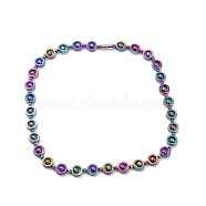 Synthetic Hematite & Brass Column Beaded Necklace with Magnetic Clasps, Gemstone Jewelry for Men Women, Rainbow Color, 19-7/8 inch(50.5cm)(NJEW-G047-01D)