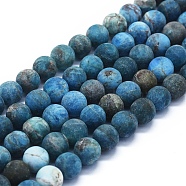 Natural Apatite Beads Strands, Frosted, Round, 10mm, Hole: 1mm, about 39~40pcs/Strand, 15.35 inch(39cm)(G-E561-03-10mm)