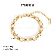 Simple Stainless Steel Chain Link Bracelets for Summer Beach, Real 18K Gold Plated, 6-3/4 inch(17cm)(PM6439-13)