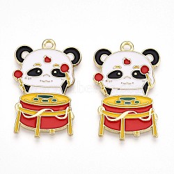 Alloy Enamel Pendants, Lead Free & Cadmium Free, Panda Shape Charms, Golden, FireBrick, 31x20x1mm, Hole: 1.8mm..(ENAM-T022-03C)