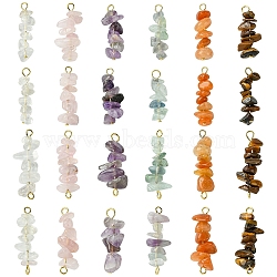 24Pcs 12 Styles Natural Quartz Crystal & Rose Quartz & Tiger Eye & Amethyst & Fluorite & Red Aventurine Pendants & Links Connector Charms, 25~30mm, 2pcs/style(PALLOY-YW00048)