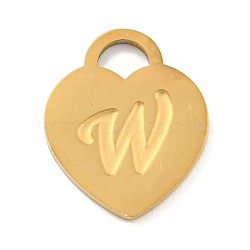 Ion Plating(IP) 304 Stainless Steel Pendants, Laser Cut, Heart with Letter Charm, Golden, Letter W, 15x12x1mm, Hole: 3x3.5mm(FIND-M017-01G-W)