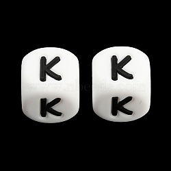 20Pcs White Cube Letter Silicone Beads 12x12x12mm Square Dice Alphabet Beads with 2mm Hole Spacer Loose Letter Beads for Bracelet Necklace Jewelry Making, Letter.K, 12mm, Hole: 2mm(JX432K)