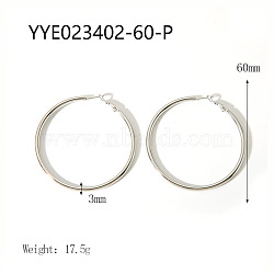 Stylish Stainless Steel Big Hoop Earrings, Silver, 60x3mm(NA7733-9)