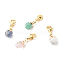 Oval Electroplate Natural Gemstone Pendant Decorates, Natural Rose Quartz, Howlite, Blue Spot, Green Aventurine, with Claw Clasps, 28mm(HJEW-JM00586)