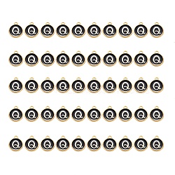 Golden Plated Alloy Charms, with Enamel, Enamelled Sequins, Flat Round, Black, Letter.Q, 14x12x2mm, Hole: 1.5mm, 50pcs/Box(ENAM-SZ0001-25B-Q)
