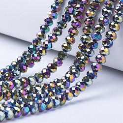 Electroplate Transparent Glass Beads Strands, Full Plated, Faceted, Rondelle, Multi-color Plated, 2.3~2.7x2mm, Hole: 0.4mm, about 150~155pcs/strand, 32~33cm(EGLA-A034-T1mm-UA07)