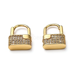 Brass Micro Pave Clear Cubic Zirconia Huggie Hoop Earrings, Padlock, Real 18K Gold Plated, 18x12x4mm, Pin: 1mm(EJEW-H121-17G)