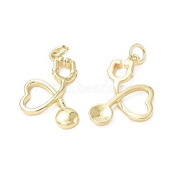 Eco-Friendly Rack Plating Brass Pendants, Long-Lasting Plated, with Jump Rings, Lead Free & Cadmium Free, Stethoscope Charm, Real 18K Gold Plated, 20x16.5x2.5mm, Hole: 3.4mm(KK-F845-44G)