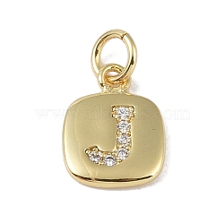 Rack Plating Brass Micro Pave CLear Cubic Zirconia Charms, with Jump Rings, Cadmium Free & Lead Free, Long-Lasting Plated, Real 18K Gold Plated, Letter J, 11.5x9x1.5mm, Hole: 2.8mm(KK-E110-14G-J)