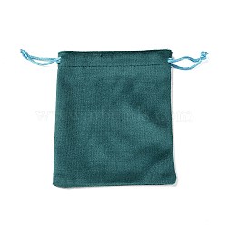 Velvet Jewelry Drawstring Storage Pouches, Rectangle, Teal, 13.7x11.6x0.4cm(ABAG-P013-02C-08)