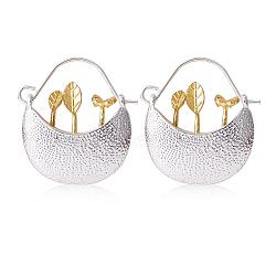 Two Tone Flower Basket Alloy Hoop Earrings, Golden & Silver, 30x28.7x6mm(JE1086A)