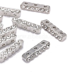Alloy Bar Spacer, with Grade A Rhinestone, Platinum, Crystal, Size: about 4mm wide, 20mm long, 5mm thick, hole: 1mm(X-ALRI-20X4)