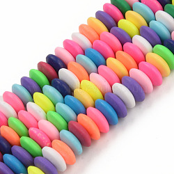Handmade Polymer Clay Beads Strands, Flat Round, Colorful, 8.5~9x3.5mm, Hole: 1.6mm, about 112pcs/strand, 15.75 inch~16.14 inch(40~41cm)(CLAY-N008-064-A02)