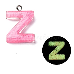 Luminous Resin Pendants, Glow in the Dark, with Platinum Plated Loop, Letter, Letter Z, 24x17.5x5.5mm, Hole: 1.8mm(RESI-I059-Z01)