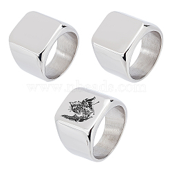 3Pcs 3 Size 304 Stainless Steel Rectangle Signet Finger Rings, Chunky Wide Rings for Men Women, Stainless Steel Color, US Size 9~11 1/2(18.9~20.9mm), 1Pc/size(RJEW-UN0001-26P)