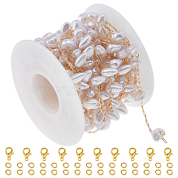 DIY Brass ABS Imitation Pearl Bead Handmade Chains Necklaces Making Kits, Teardrop, 3x1x0.4mm(DIY-HS0001-65A)