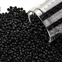 TOHO 11/0 Round Beads, Japanese Seed Beads, (49F) Opaque Frost Jet, 2.2mm, Hole: 0.8mm, about 50000pcs/pound(SEED-TR11-0049F)