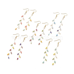 Leaf Long Tassel Dangle Earrings, Wire Wrapped Jewelry for Women, Mixed Color, 80~85mm, Pin: 0.8mm(EJEW-JE04802)