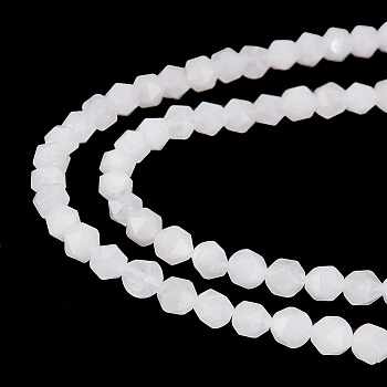 2 Strands Natural White Agate Beads Strands, Star Cut Round Beads, Faceted, 7.5~8x6.5~7mm, Hole: 1.5mm, about 46pcs/strand, 15.5 inch