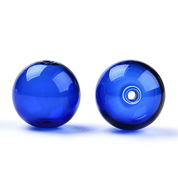 Transparent Blow High Borosilicate Glass Globe Beads, Round, for DIY Wish Bottle Pendant Glass Beads, Dark Blue, 18x17mm, Hole: 2mm