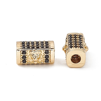 Brass Micro Pave Cubic Zirconia Beads, Rectangle with Lion, Real 18K Gold Plated, 13.5x9.5x7.5mm, Hole: 3.5mm