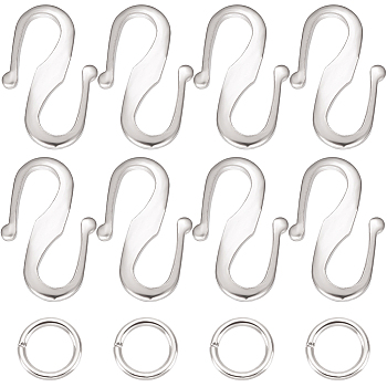 50Pcs Brass S Hook Clasps, with 100Pcs Jump Rings, Long-Lasting Plated, 925 Sterling Silver Plated, 12x7.5x1mm