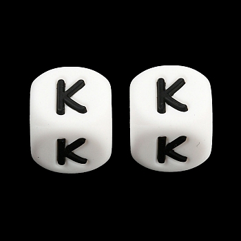 20Pcs White Cube Letter Silicone Beads 12x12x12mm Square Dice Alphabet Beads with 2mm Hole Spacer Loose Letter Beads for Bracelet Necklace Jewelry Making, Letter.K, 12mm, Hole: 2mm