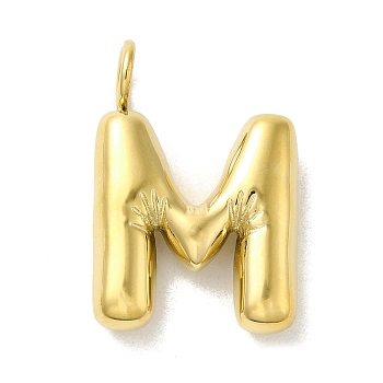 304 Stainless Steel Pendants, Real 14K Gold Plated, Balloon Letter Charms, Bubble Puff Initial Charms, Letter M, 24x16x5mm, Hole: 4mm