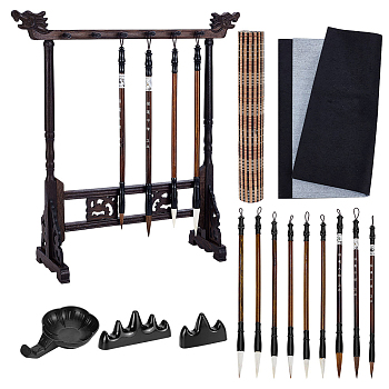 Chinese Calligraphy Drawing Kit, include Brush Holder & Brush Pen & Water Writing Magic Cloth, for Chinese Calligraphy Lovers, Mixed Color, 57.5x17.5x37mm, 1pc