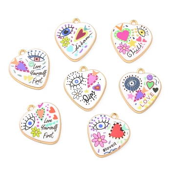 Printed Alloy Pendants, Golden, Stamp with Heart, Mixed Color, 25.5x23x2.5mm, Hole: 2mm