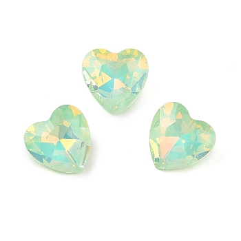 Glass Cabochons, Faceted, Heart, Lawn Green, 10x10x4.5mm, 45pcs/set