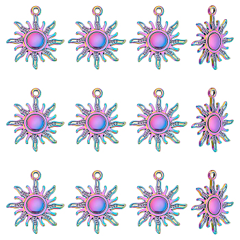 12Pcs Rainbow Color Alloy Pendants, Cadmium Free & Nickel Free & Lead Free, Sun Charms, Rainbow Color, 27.5x24x2mm, Hole: 1.8mm