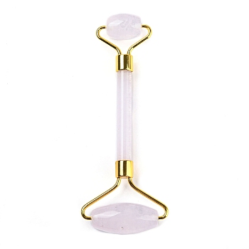 Cherry Quartz Glass Brass Face Massager, Facial Rollers, Golden, 142~150x54~58x19~22mm