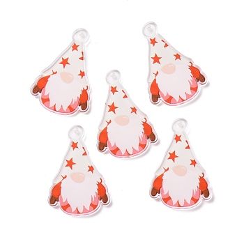 Christmas Transparent Printed Acrylic Pendants, for Earrings Accessories, Gnome, White, 34.5x23.5x2.5mm, Hole: 1.6mm