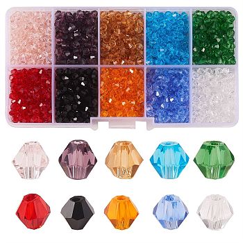 20 Strands 10 Colors Imitation Austrian Crystal 5301 Bicone Beads, Faceted, Mixed Color, 4x4mm, Hole: 1mm, about 92~96pcs/strand, 13.78~14.37 inch, 2strands/color