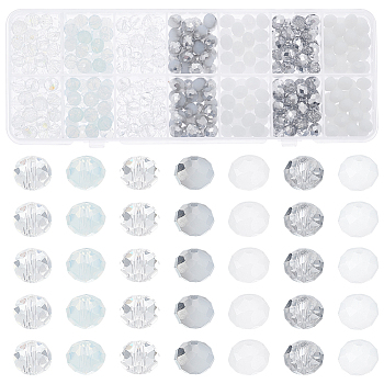 7 Strands 7 Style Electroplate Transparent & Opaque Solid Color Glass Beads Strands, Faceted, Rondelle, White, 8x6mm, Hole: 1mm; about 350pcs/box