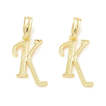 Rack Plating Eco-Friendly Brass Letter Pendants, Real 18K Gold Long-Lasting Plated, Cadmium Free & Lead Free, Letter.K, 19x14.5x1.4mm, Hole: 6.5x3.3mm