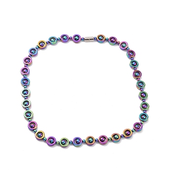 Synthetic Hematite & Brass Column Beaded Necklace with Magnetic Clasps, Gemstone Jewelry for Men Women, Rainbow Color, 19-7/8 inch(50.5cm)