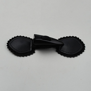 Resin Buttons, Imitation Leather Toggle Buttons, Sewing Accessories, Horn, Black, 45x140x18mm