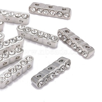 Alloy Bar Spacer, with Grade A Rhinestone, Platinum, Crystal, Size: about 4mm wide, 20mm long, 5mm thick, hole: 1mm(X-ALRI-20X4)