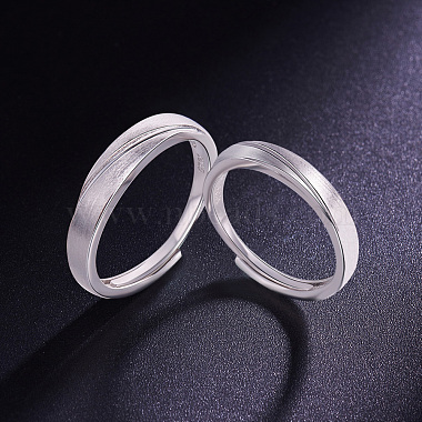 Adjustable Grooved Rhodium Plated 925 Sterling Silver Couple Rings(JR857A)-3