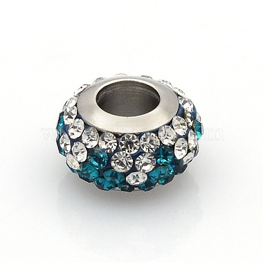 Nice Large Hole 304 Stainless Steel Polymer Clay Pave Two Tone Rhinestone European Beads(CPDL-O002-01)-2