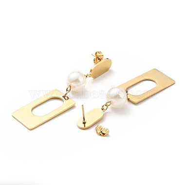 Rectangle with Acrylic Pearl Long Dangle Stud Earrings with 316 Stainless Steel Pins(EJEW-F285-17G)-2