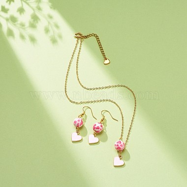 Alloy Enamel Heart with Resin Beaded Pendant Necklace Dangle Earrings(SJEW-JS01249)-2