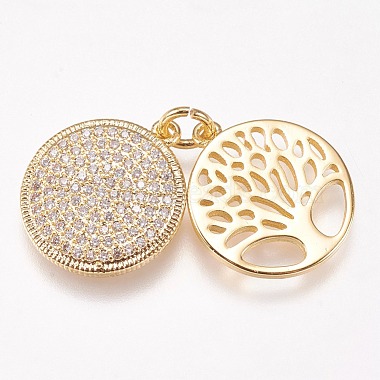Golden Clear Flat Round Brass+Cubic Zirconia Charms