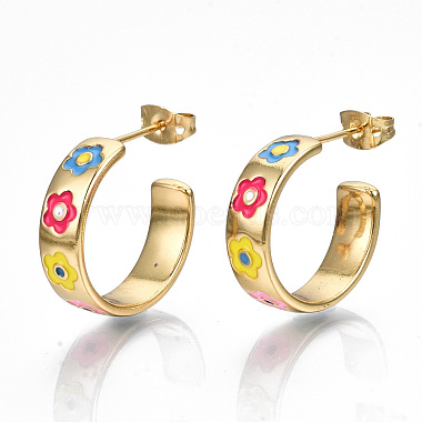 Colorful Ring Brass Stud Earrings