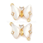 Brass Micro Pave Cubic Zirconia Pendants, Cadmium Free & Nickel Free & Lead Free, with Shell , Butterfly Charms, Real 18K Gold Plated, 15x17x3.5mm, Hole: 1.2mm(KK-U043-31G-01)